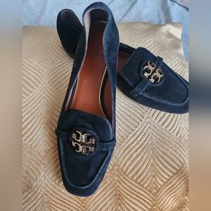 Tory Burch Black Suede Loafers with Gold Accent